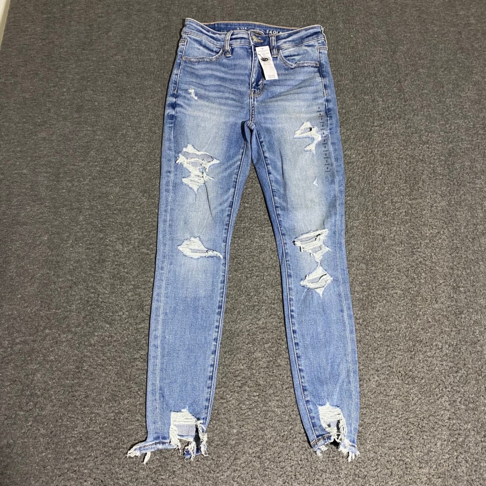 American Eagle Hi-Rise Jegging Next Level Stretch Distressed Blue Jeans 2 Short